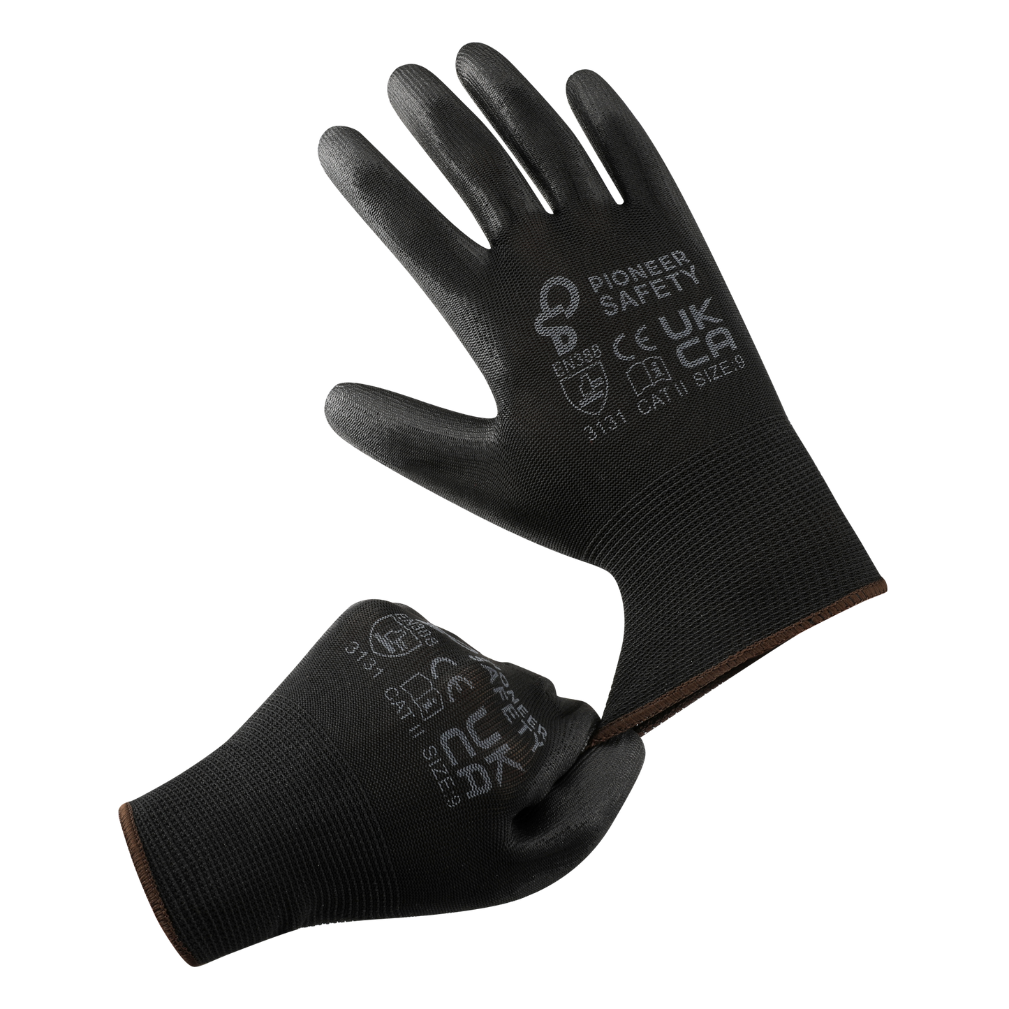 VIP Pioneer Safety Pack of 12 Tenaci Safety Work Gloves PU Coated Nylon Non-Slip Work Gloves Gardening Gloves Builders Gloves, Black,