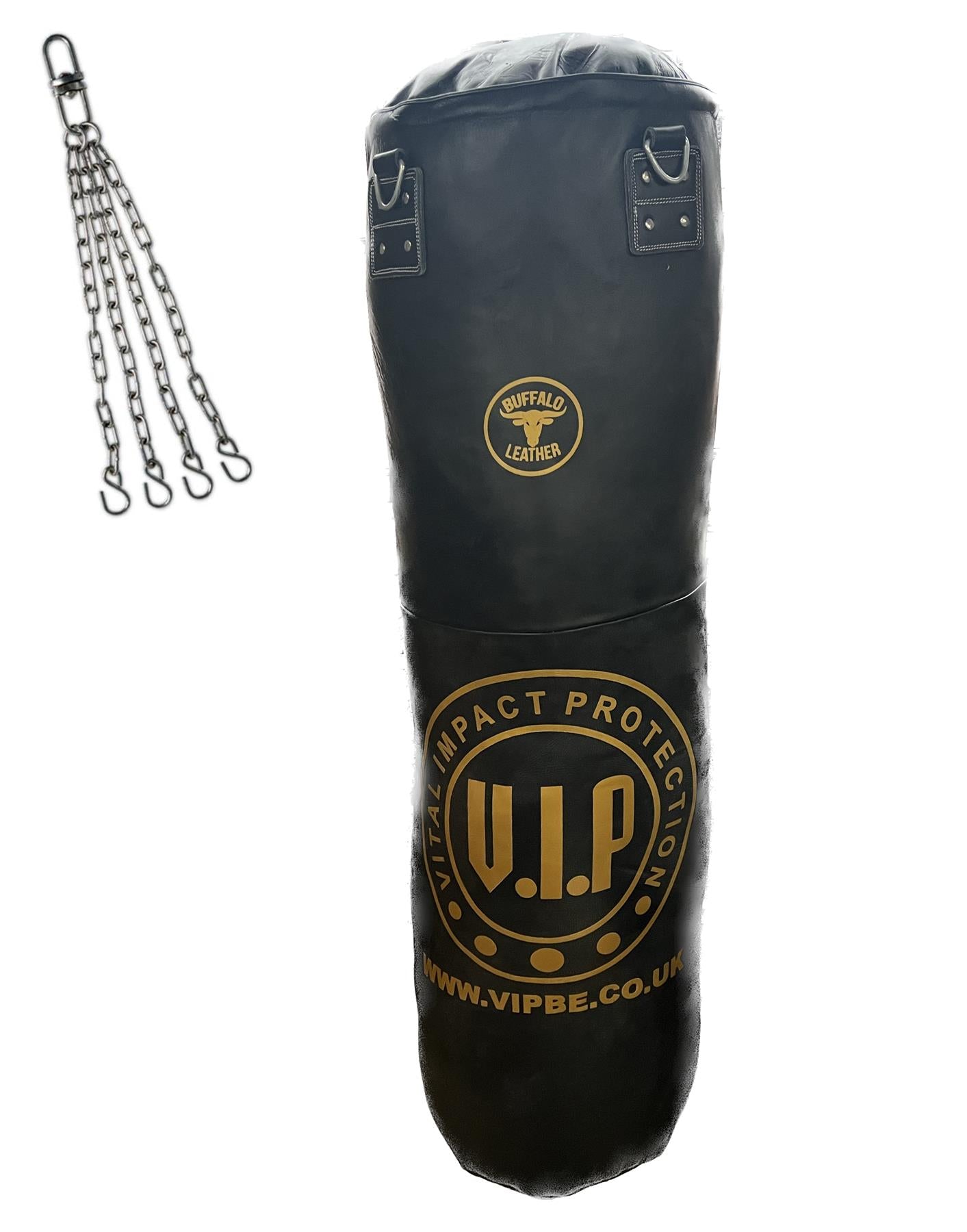 VIP Professional Gym Grade Premium Leather Buffalo Big Daddy Straight Punch Bag & Chains 5 Foot