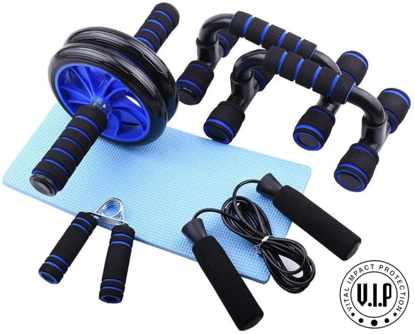 VIP Fitness 5 In 1 Abdominal Exercise Roller Set with Push-Up Bar, Gliding Discs Skipping Rope & Knee Pad Strength Training Workout Fitness Equipment Home & Gym Abs Trainer