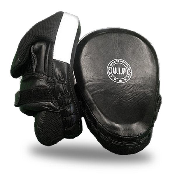 Black & White Leather Curved Boxing Hook & Jab Pads (Closed Finger Design) - VIPBE