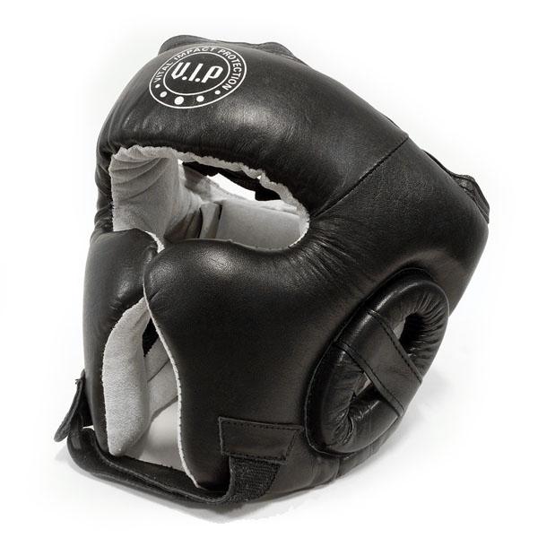 Black Leather Lace-up Boxing Headguard - VIPBE