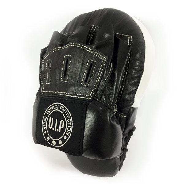 Black & White Leather Curved Boxing Hook & Jab Pads (Open Finger Design) - VIPBE