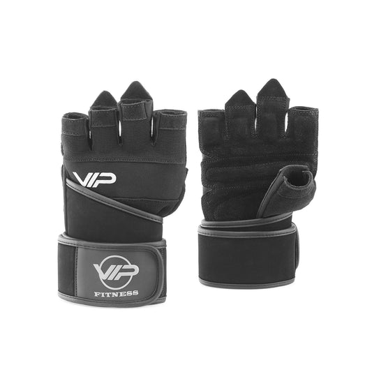 VIP Fitness Elevo Premium Leather & Neoprene Weightlifting Gloves With Wrist Straps