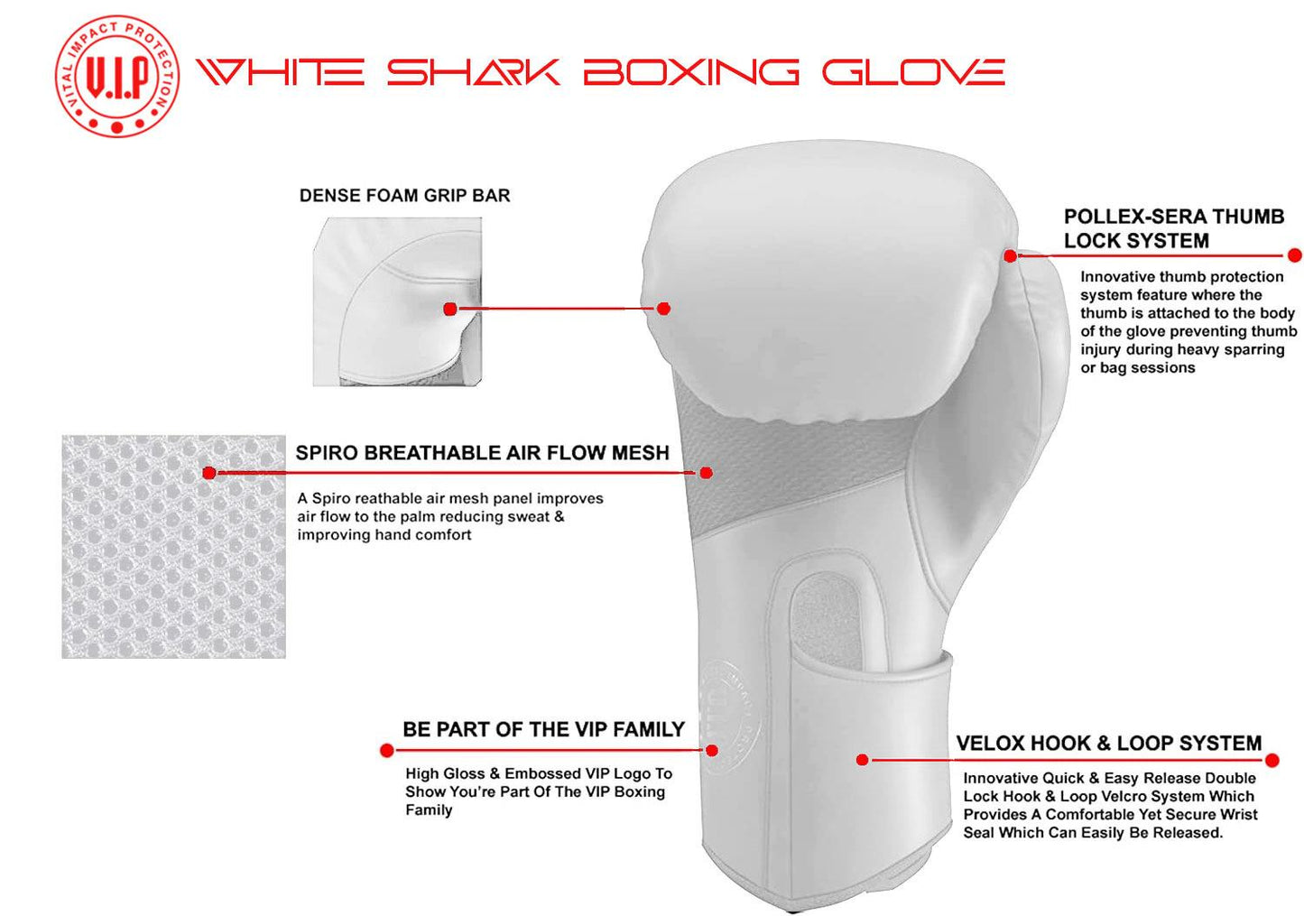 VIP Mens White Shark Training Sparring DX Lenta PU Hide 4 Layer Construction Boxing Gloves
